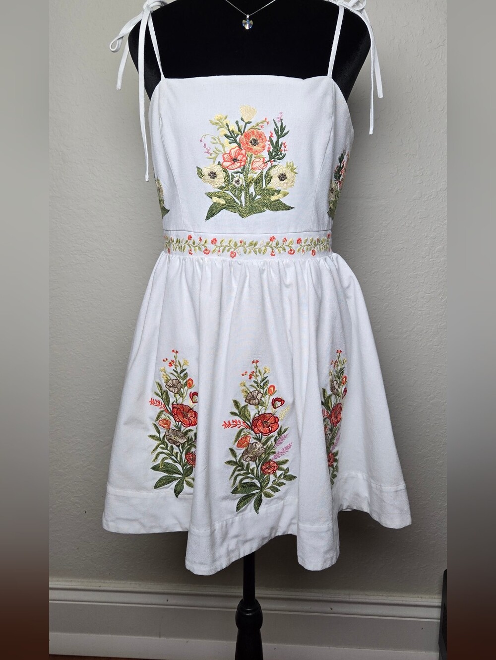 White Floral Embroidered Women Sundress